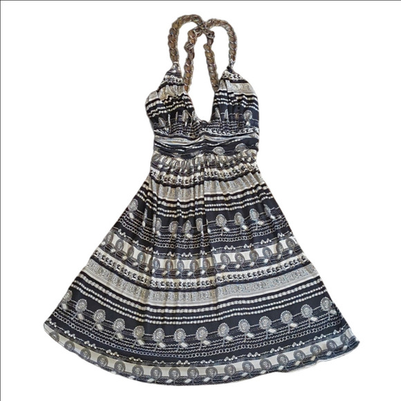Sky Vintage Black and White Plunge Neck Sleeveless Mini Dress - Picture 1 of 6